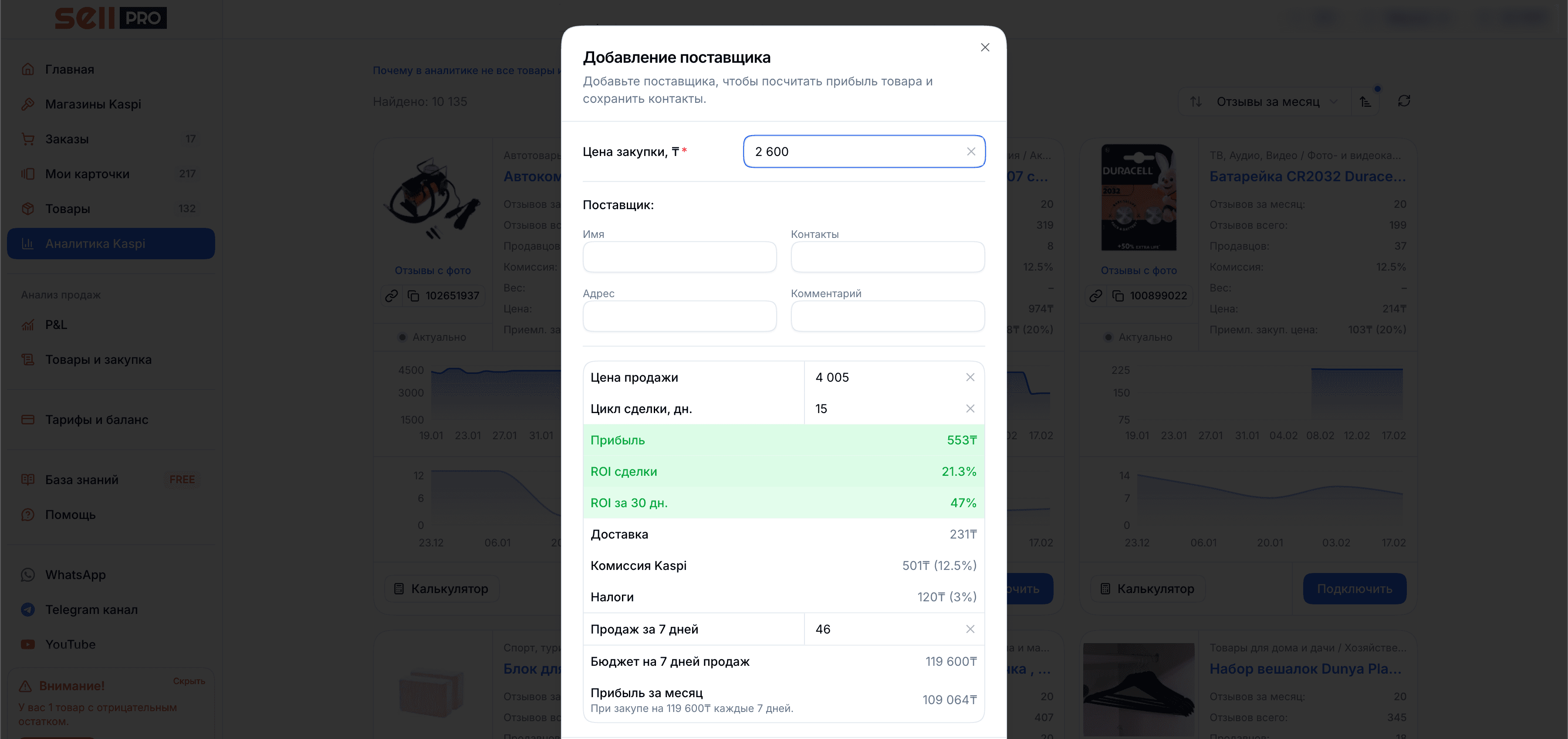 Дашборд SELLPRO